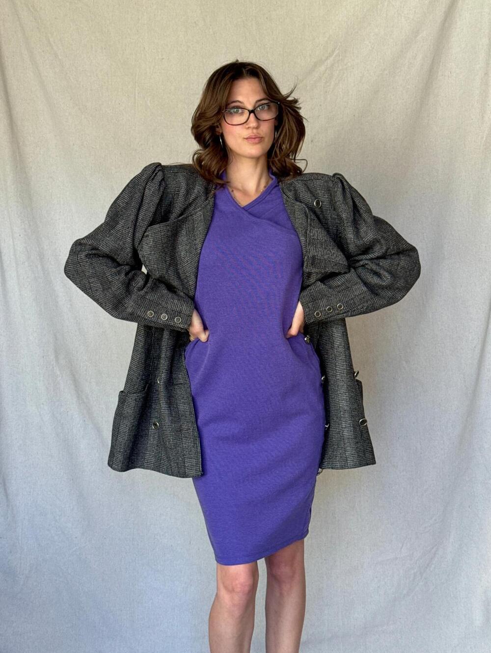 80s Purple Bodycon Heart Breaker Dress - Picture 2 of 15